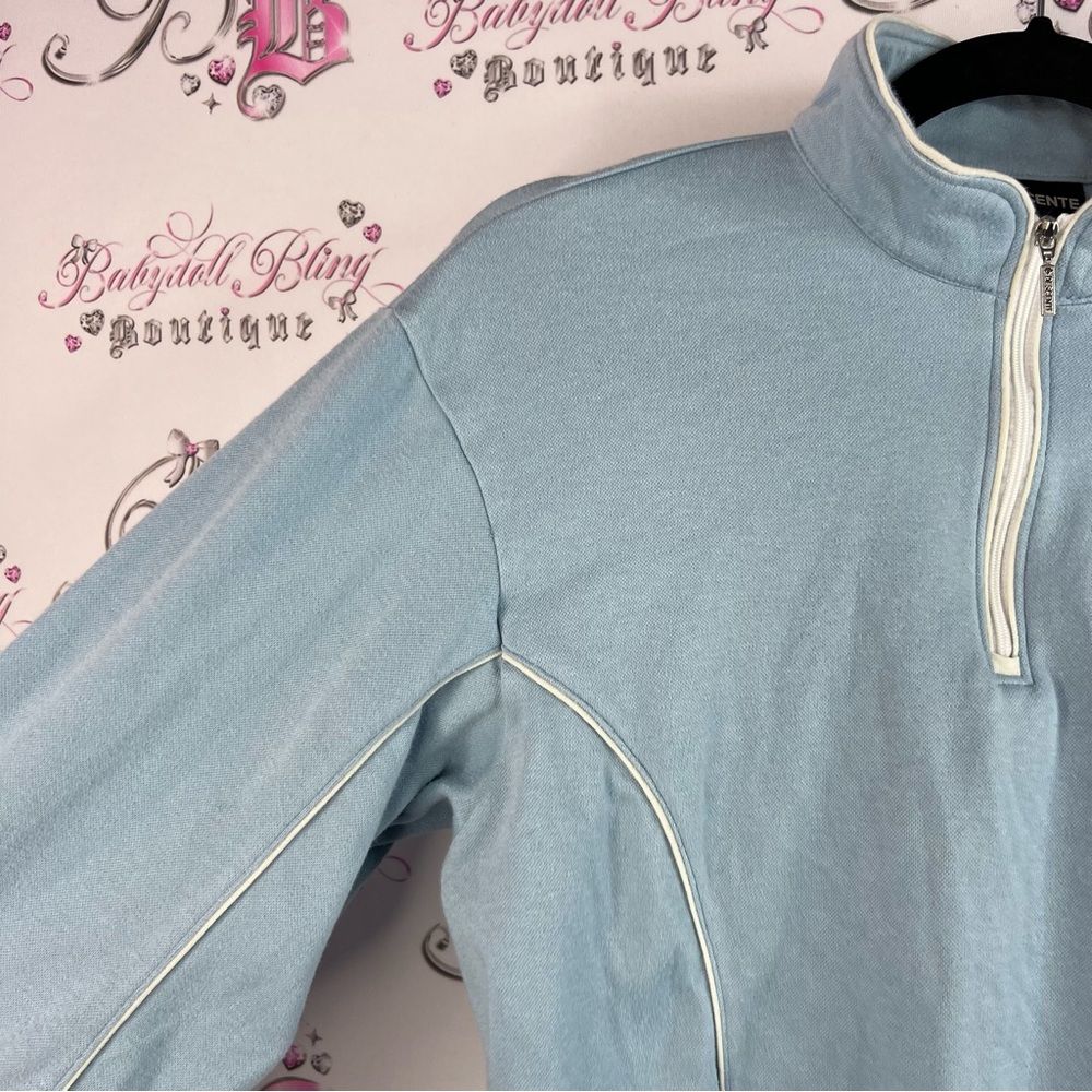 Descente sweater half zip collared pin stripes warm Light Blue white Sweater - Picture 9 of 15
